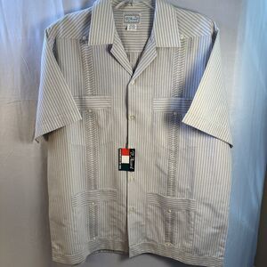 Vintage D’Accord Luxury Edition Men Shirt XL Beige Stripe Casual Dressy NWT